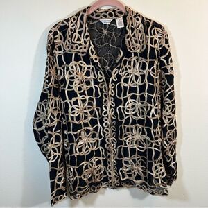 Laura Ashley Women’s Black Gold Sheer Jacket 1X